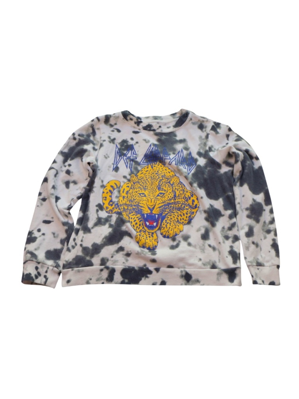 Def Leppard Sweatshirt Womens M Tie Dye Leopard Graphic Rock Band Crewneck